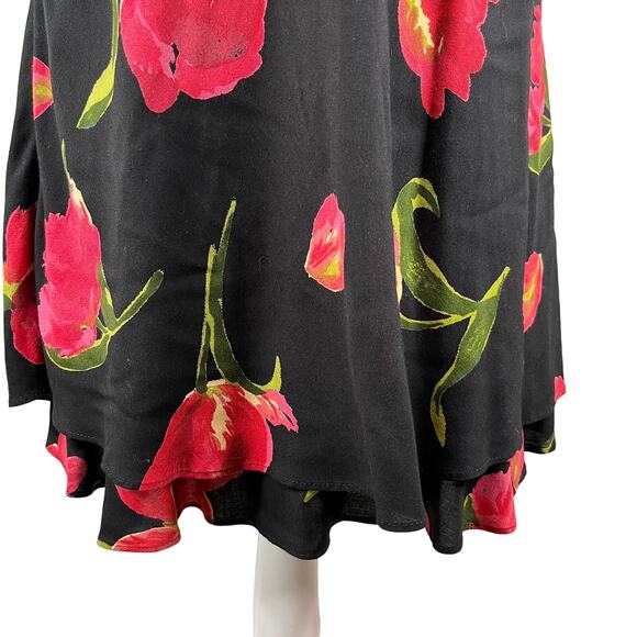 Vintage Hampton Dress Co Dress 8 Midi Black Red Tulips - Picture 12 of 12